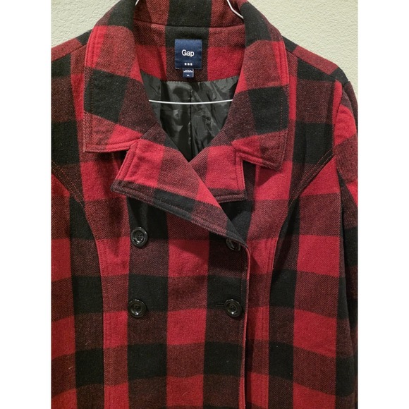 Gap Women's Buffalo Plaid Wool Coat Red Black Double Breasted Jacket XL - Picture 4 of 9